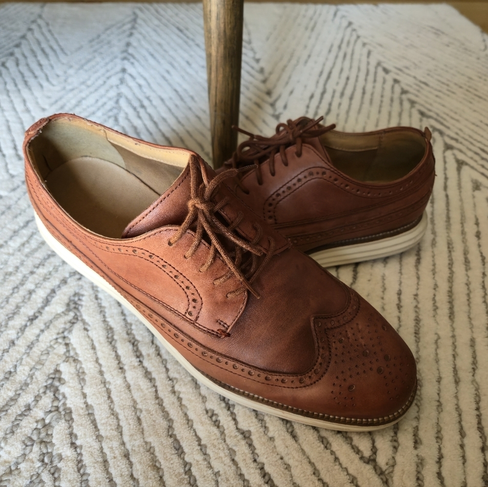 Cole Haan Original Grand Long Wingtip 10 M Brown Comfy Homecoming Dressy Casual
